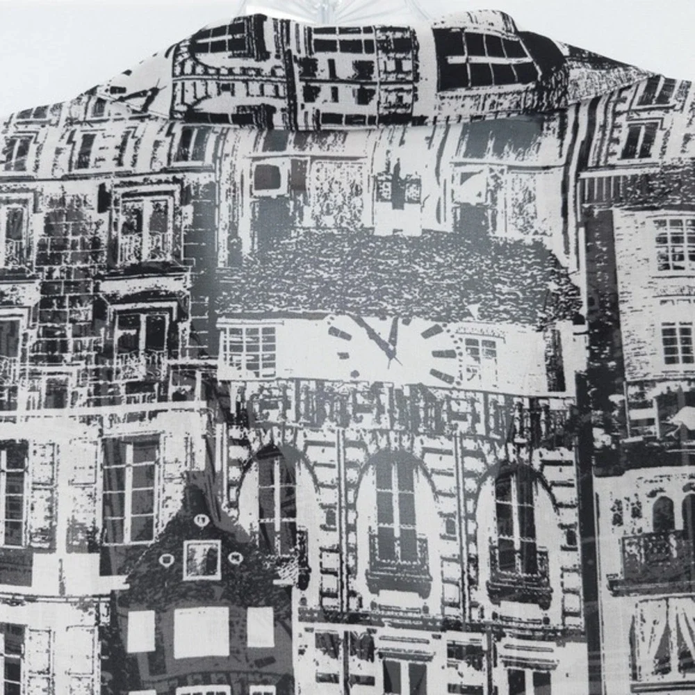 Chicos Cityscape Sheer Chiffon Button Shirt 3 (XL)‎ Monochrome Urban Retro Artsy - Picture 14 of 16